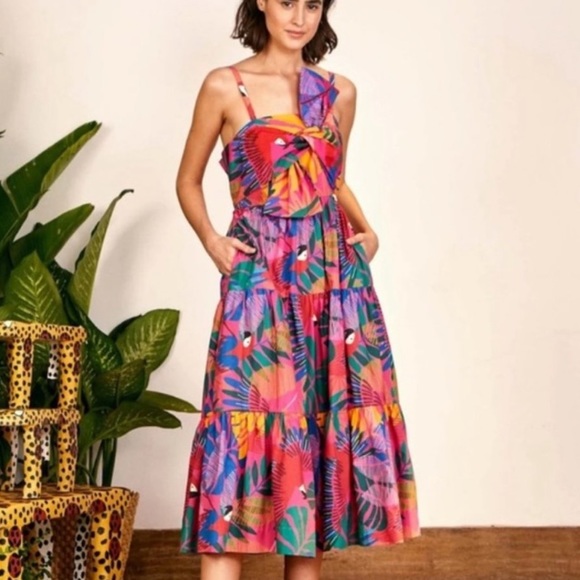 NWT farm rio macaw cotton midi dress - Picture 4 of 10